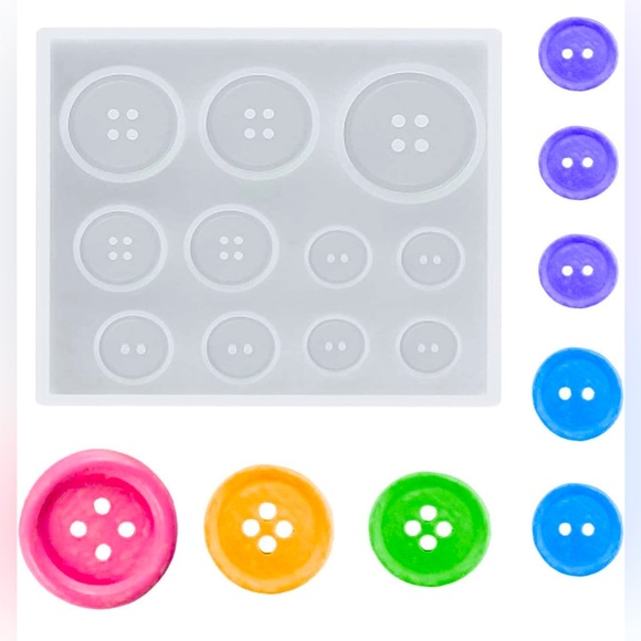 NEW 11 Well Buttons Silicone Mold & Mica Powders Lot RESIN POLYMER CLAY BAKING - Picture 1 of 16